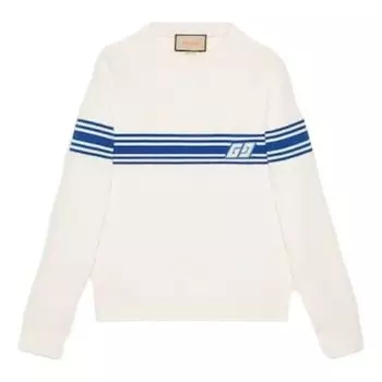 Свитер knit wool sweater with square gg 'ivory blue' Gucci, белый