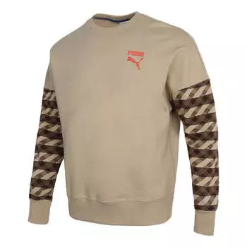 Свитер kontrast crew neck sweater 'brown black red' Puma, коричневый