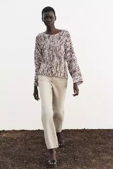 Свитер контрастной вязки ZARA, цвет brown/white