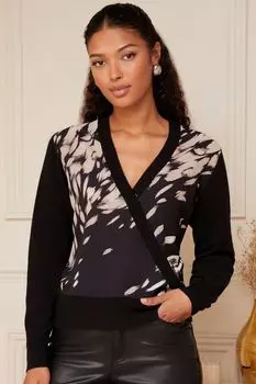 Свитер-конверт из смесовой ткани с узором Love & Roses, черный