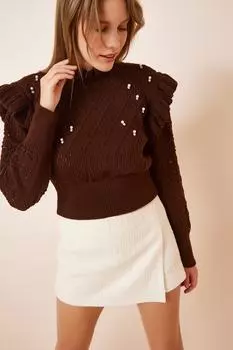 Свитер - Коричневый - Классический крой Happiness stanbul, коричневый