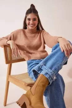 Свитер - Коричневый - Классический крой Happiness stanbul, коричневый