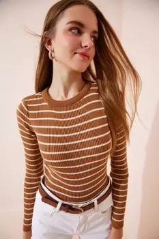 Свитер - Коричневый - Классический крой Happiness stanbul, коричневый