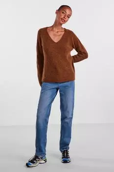 Свитер - Коричневый - Классический крой PIECES, коричневый