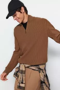 Свитер - Коричневый - Классический крой Trendyol, коричневый