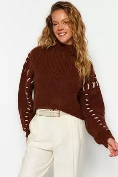 Свитер - Коричневый - Oversize Trendyol, коричневый