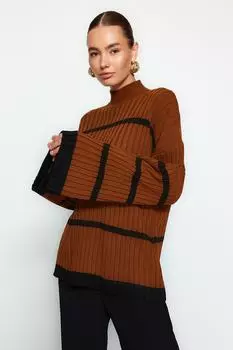 Свитер - Коричневый - Oversize Trendyol, коричневый