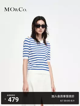 Свитер короткий Moco Moanko полосатый, белый / черный