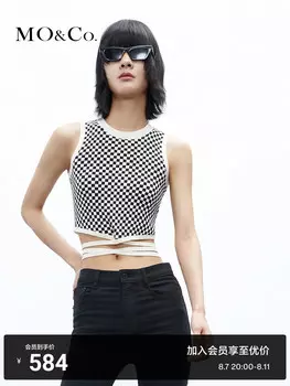 Свитер короткий Moco в клетку, черный / белый