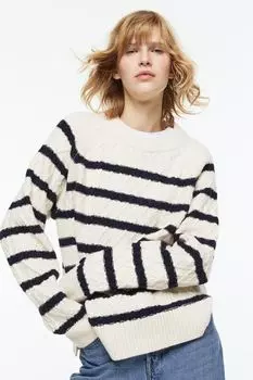 Свитер косички H&amp;M, кремовый/полосатый
