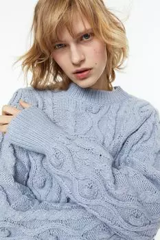Свитер косички H&amp;M, светло-синий