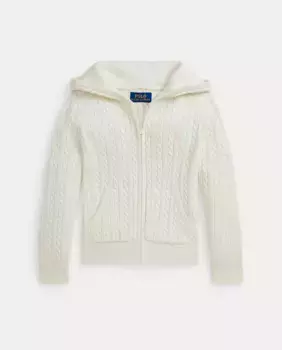 Свитер косой вязки для девочки с капюшоном Polo Ralph Lauren, цвет Crema