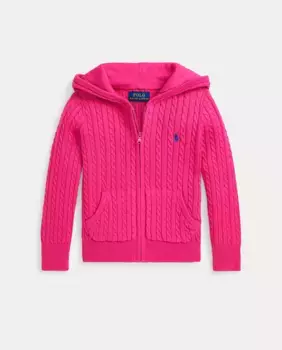 Свитер косой вязки для девочки с капюшоном Polo Ralph Lauren, фуксия