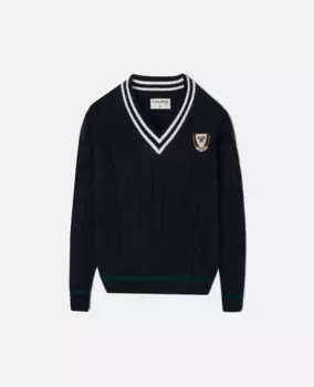 Свитер косой вязки для мальчика с V-образным вырезом Silbon, кремовый