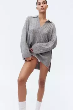 Свитер косой вязки H&M, серый