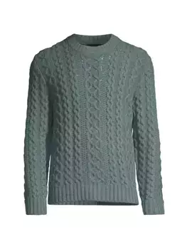 Свитер косой вязки из арановой шерсти и кашемира Vince, цвет mineral green