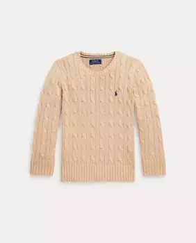 Свитер косой вязки из светло-коричневого хлопка для мальчика Polo Ralph Lauren, коричневый