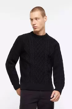 Свитер косой вязки с круглым вырезом River Island, черный