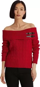 Свитер косой вязки с открытыми плечами LAUREN Ralph Lauren, цвет Classic Red