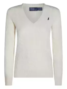 Свитер косой вязки с V-образным вырезом POLO RALPH LAUREN, белый