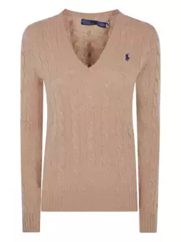 Свитер косой вязки с V-образным вырезом POLO RALPH LAUREN, нейтральный