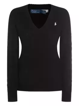 Свитер косой вязки с V-образным вырезом POLO RALPH LAUREN, черный