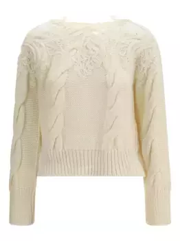 Свитер косовой вязки с кружевными вставками Ermanno Scervino, нейтральный