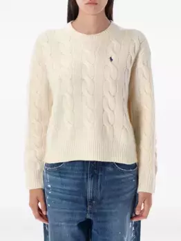 Свитер косовой вязки с вышитым логотипом POLO RALPH LAUREN, белый