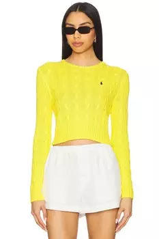 Свитер кроп-топ из хлопка в стиле кабельной вязки Polo Ralph Lauren, lemon crush