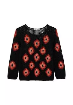 Свитер крючком по схеме крючком, с пришитыми ромбами Sheego by JoeBrowns, цвет Schwarz Gemustert