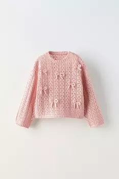 Свитер крючком с бантиками ZARA, розовый