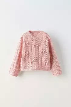 Свитер крючком с бантиками ZARA, розовый