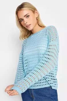 Свитер крючком с широким вырезом Pixiegirl Petite, синий