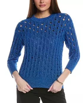 Свитер крючком в рубчик St. John, синий