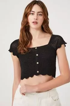 Свитер крючком – вязаный укороченный топ Forever 21, черный