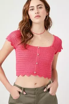 Свитер крючком – вязаный укороченный топ Forever 21, розовый