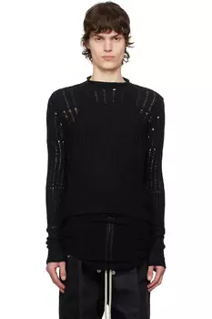 Свитер круглый воротник укороченный байкерский Hollywood Rick Owens, черный