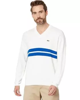 Свитер Lacoste Long Sleeve Relaxed Fit V-Neck with Stripes, цвет Flour/Ladigue
