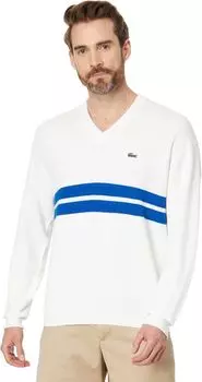 Свитер Lacoste Long Sleeve Relaxed Fit V-Neck Sweater with Stripes, цвет Flour/Ladigue