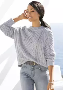 Свитер LASCANA Ajour, выполненный из уютной вязки, свитер свободной вязки с модным узором, синий