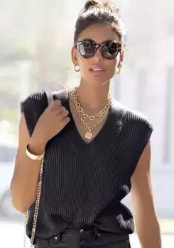 Свитер LASCANA из хлопка, элегантный вязаный свитер без рукавов, черный