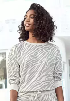 Свитер LASCANA из мягкого потового материала, цвет Grau Zebra Gestreift