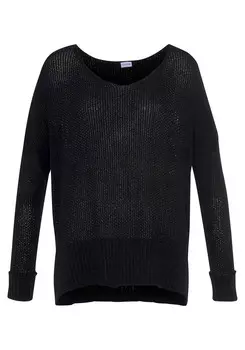 Свитер LASCANA V Ausschnitt, черный