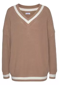 Свитер LASCANA V Ausschnitt, кэмел