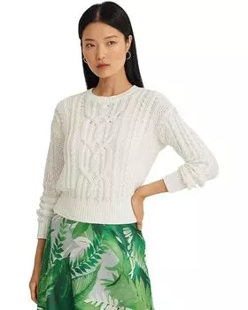 Свитер LAUREN Ralph Lauren Cable-Knit Cotton Crewneck Sweater, белый