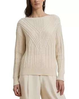 Свитер Lauren Ralph Lauren Cable-Knit Cotton-Blend Boatneck Sweater, цвет Mascarpone Cream