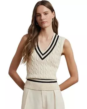 Свитер Lauren Ralph Lauren Cable-knit Cotton Cricket Sweater Vest, цвет Mascarpone Cream/Black