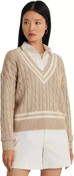 Свитер LAUREN Ralph Lauren Cable-Knit Cricket Sweater, цвет Explorer Sand/Mascarpone Cream