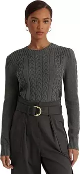 Свитер LAUREN Ralph Lauren Cable-Knit Puff-Sleeve Sweater, цвет Modern Grey Heather