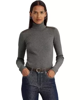 Свитер LAUREN Ralph Lauren Faux Leather-Trim Ribbed Turtleneck, цвет Modern Grey Heather